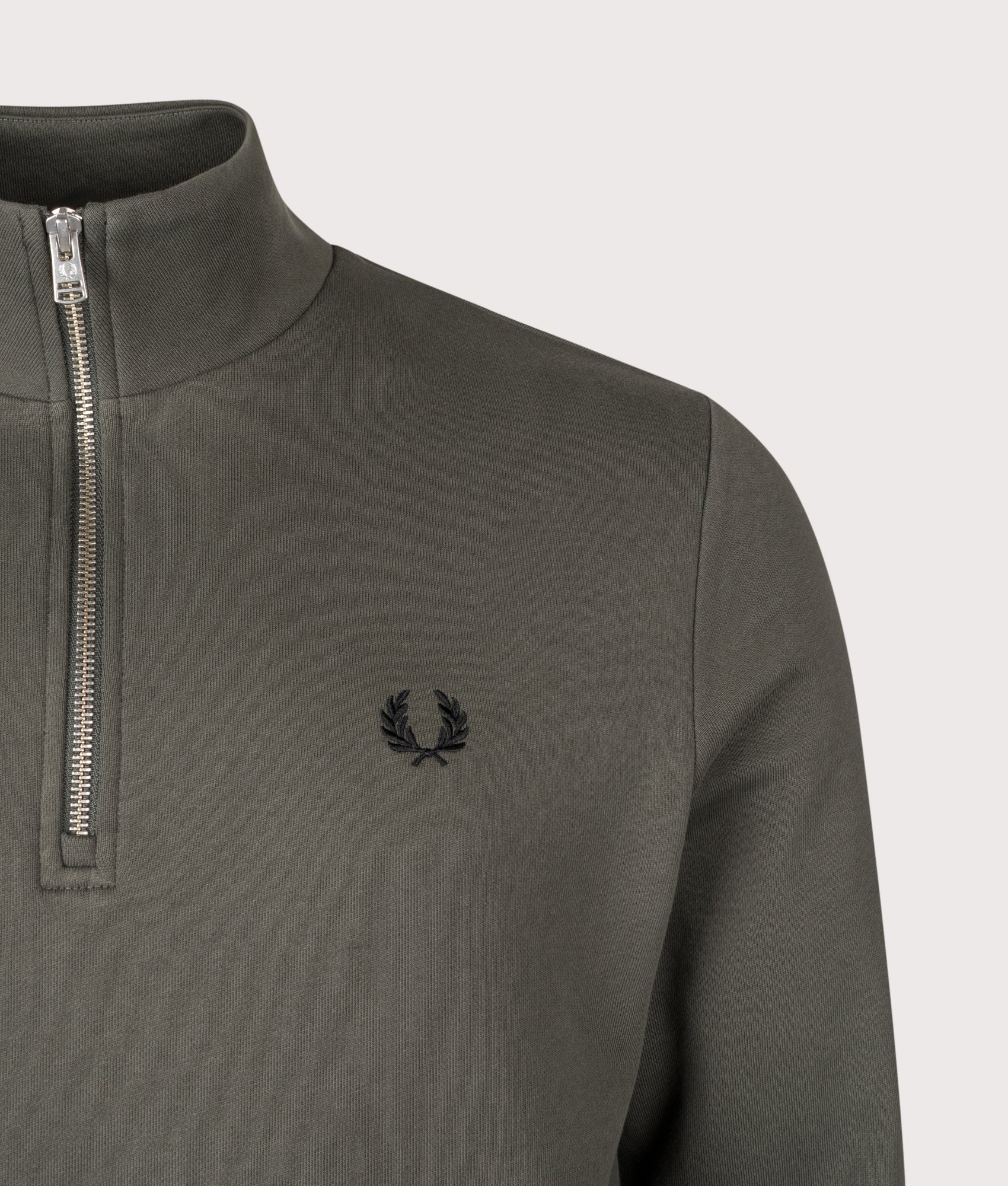 Quarter Zip Sweatshirt in Field Green/Black | Fred Perry | EQVVS Menswear | Detail shot