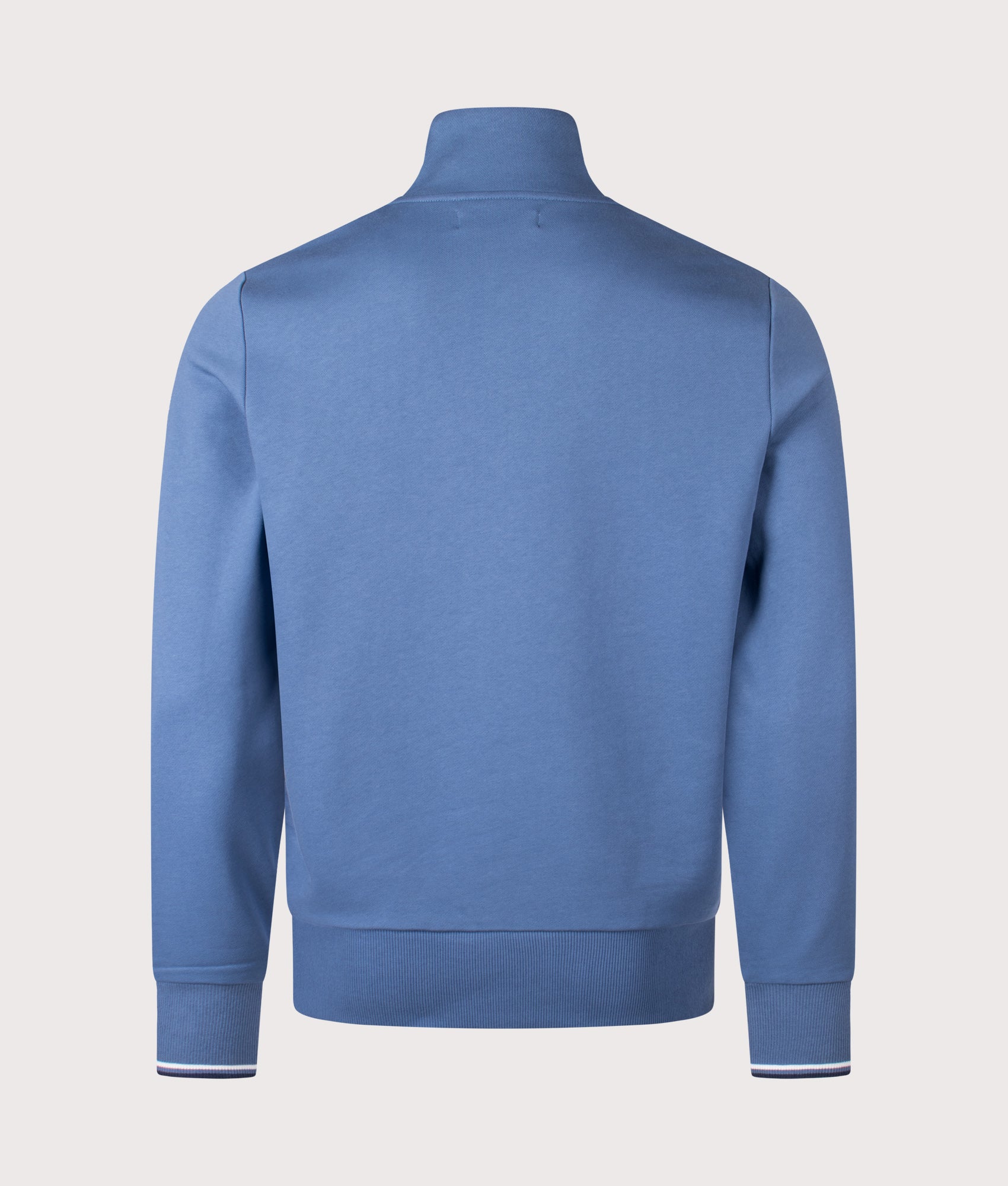 Quarter Zip Sweatshirt in Ace Blue/Snow White/Tennis Blue | 100% Cotton | Fred Perry | EQVVS | Back shot 