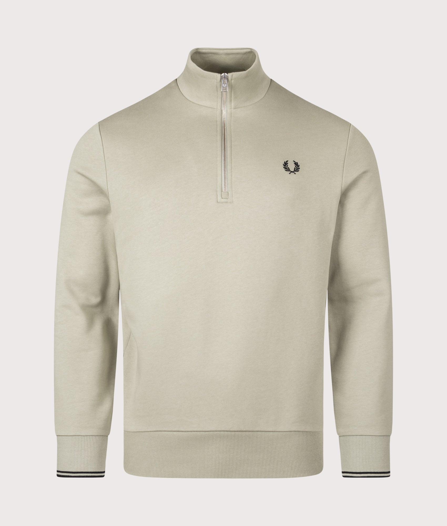 Quarter Zip Sweatshirt in Seagrass/Black/Black | Fred Perry | EQVVS Menswear | Front shot