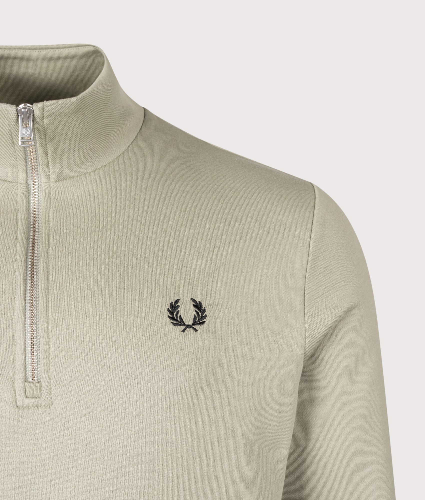 Quarter Zip Sweatshirt in Seagrass/Black/Black | Fred Perry | EQVVS Menswear | Detail shot