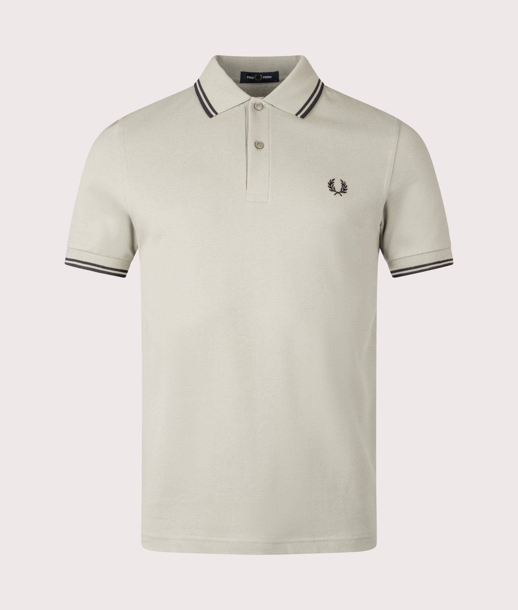 Fred Perry Twin Tipped Fred Perry Shirt in Seagrass and Black at EQVVS Menswear. Front shot.