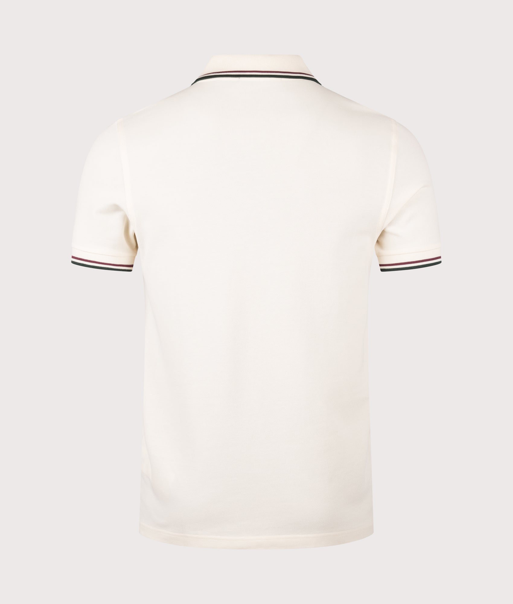 Fred Perry Twin Tipped Fred Perry Polo Shirt in Ecru, Oxblood and Grassroots at EQVVS Menswear. Back shot.