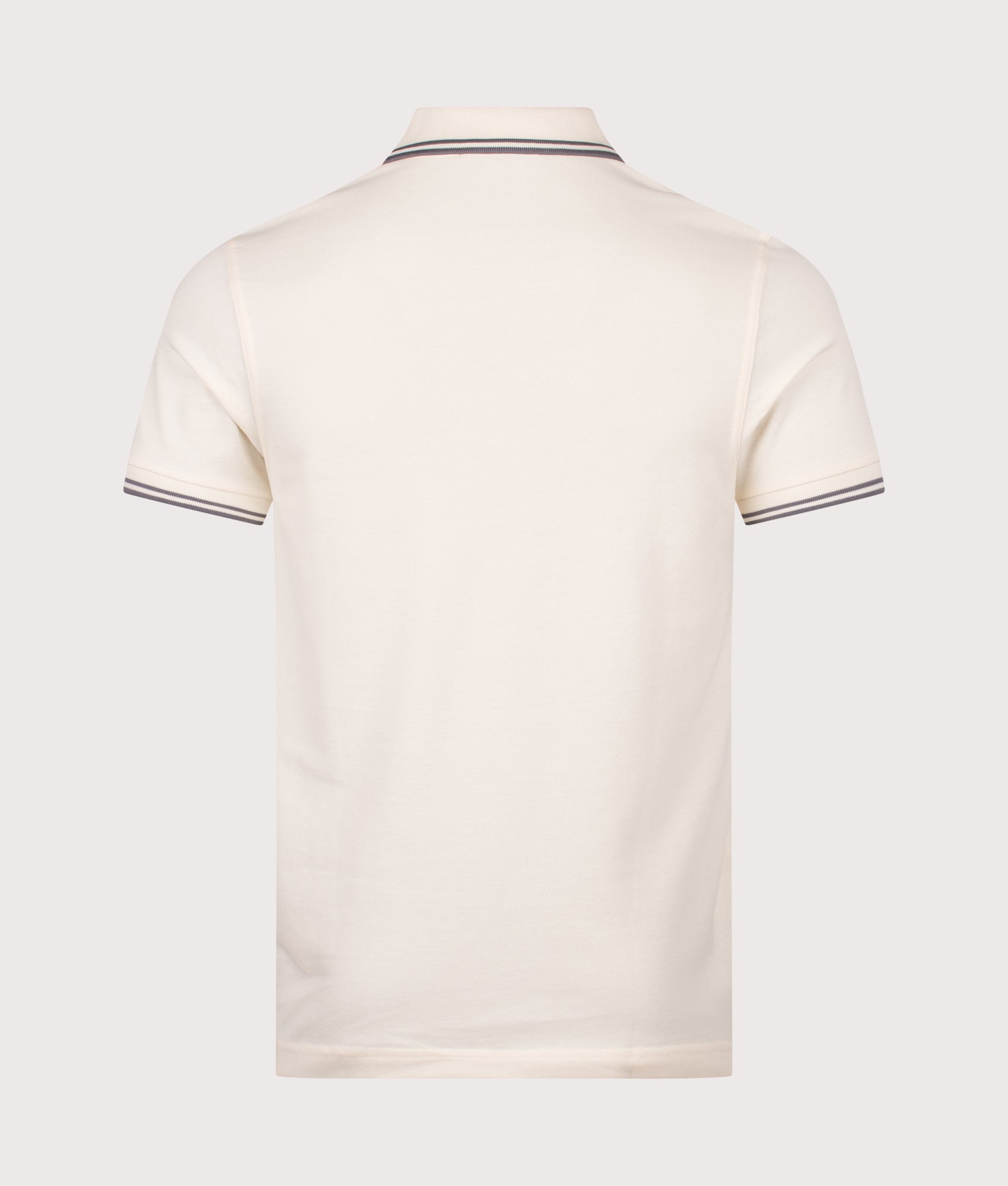 Fred Perry Twin Tipped Polo Shirt in Ecru and Stockport Blue at EQVVS Menswear. Back shot.
