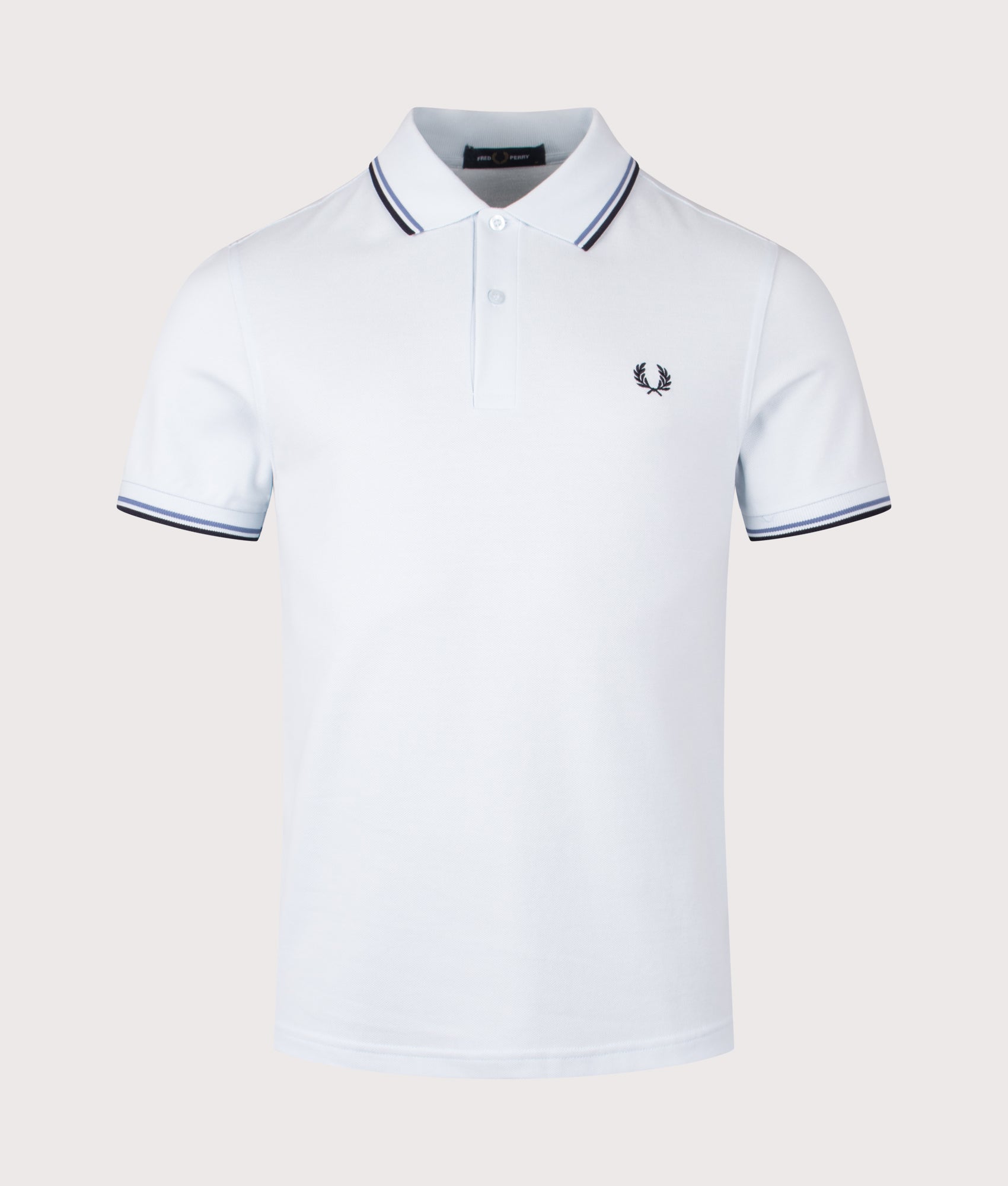Twin Tipped Polo Shirt in Light Ice/Ace Blue/Navy | 100% Cotton | Fred Perry | EQVVS | Front shot 