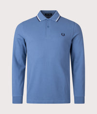 Long Sleeve Twin Tipped Polo Shirt: 89A Ace Blue/Snow White/Tennis Blue 