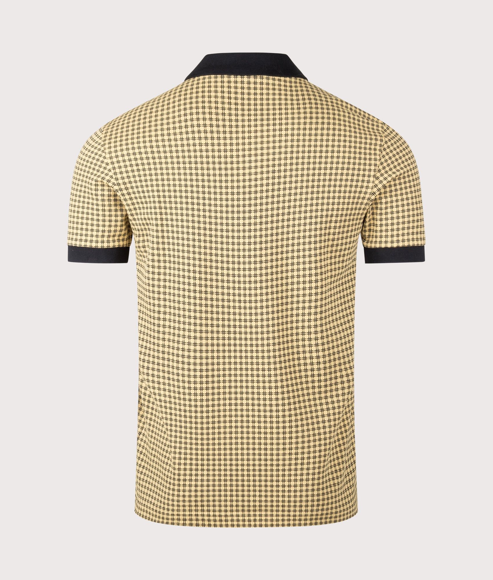 Fred Perry Cross Print Polo Shirt in Black at EQVVS Menswear. Back shot.