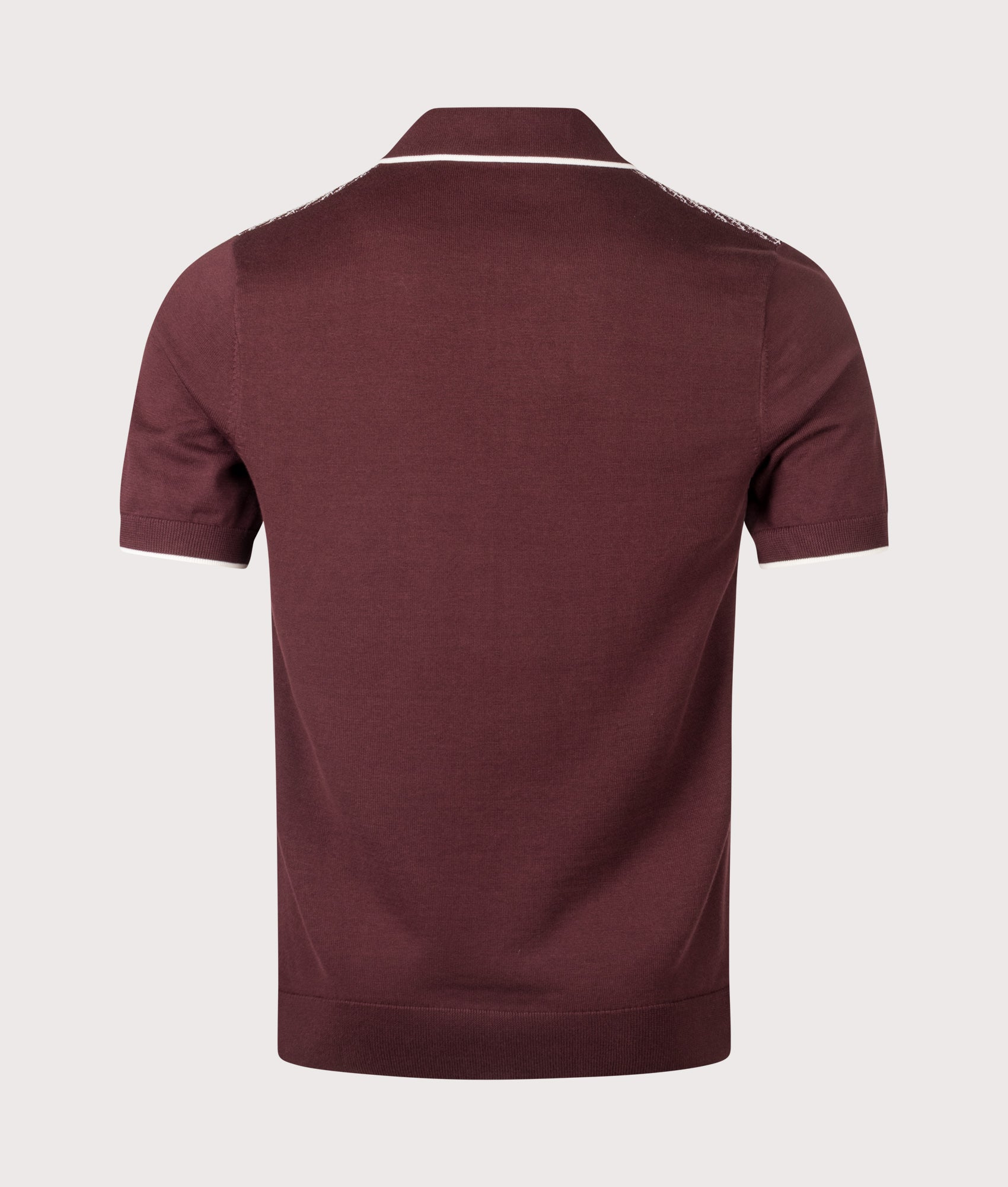 Fred Perry Tonic Waffle Knitted Shirt in Oxblood at EQVVS Menswear. Back shot.