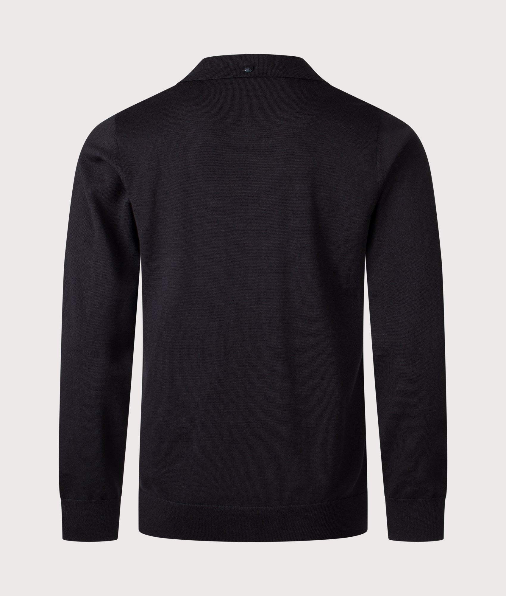 Fred Perry Long Sleeve Cable Knitted Polo Shirt in Black at EQVVS Menswear. Back shot.