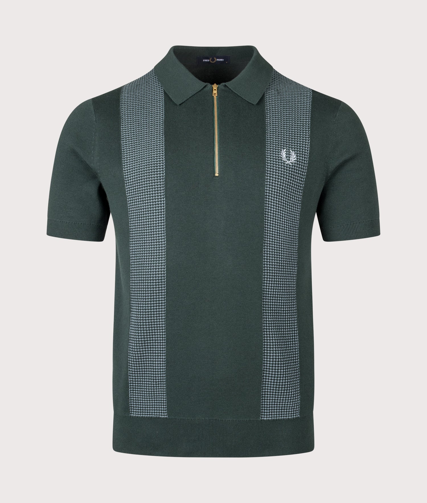 Panel Detail Zip Knitted Polo Shirt in Grassroots | Fred Perry | EQVVS