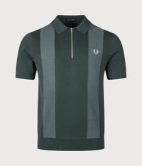 Panel Detail Zip Knitted Polo Shirt in Grassroots | Fred Perry | EQVVS