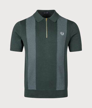 Panel Detail Zip Knitted Polo Shirt in Grassroots | Fred Perry | EQVVS