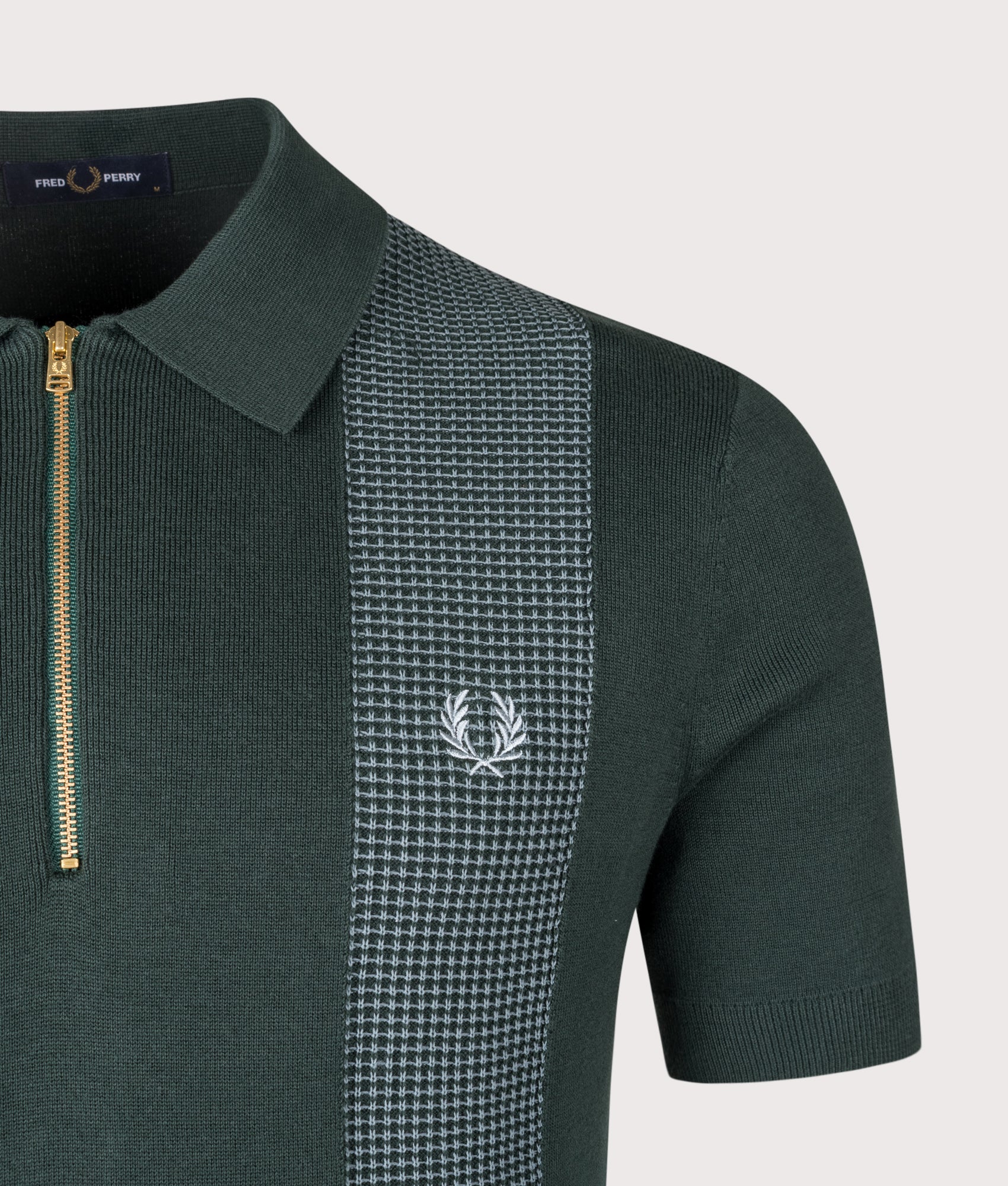 Panel Detail Knitted Polo Shirt in Grassroots | Fred Perry | EQVVS Menswear | Detail shot