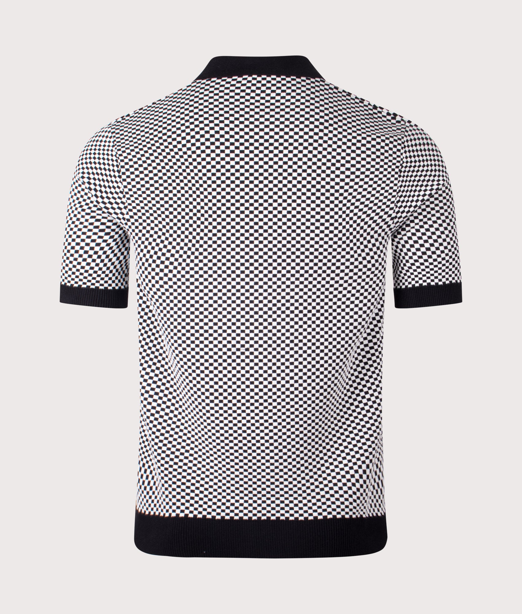 Fred Perry Chequerboard Button Through Shirt in Black at EQVVS Menswear. Back shot.
