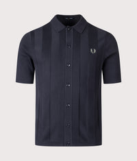 Tonal Vertical Stripe Knitted Shirt: 608 Navy 