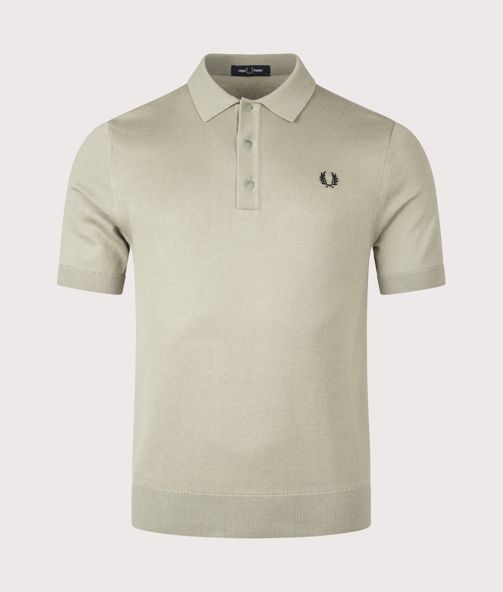 Fred Perry Supima® Cotton Knitted Shirt in Seagrass at EQVVS Menswear. Front shot.