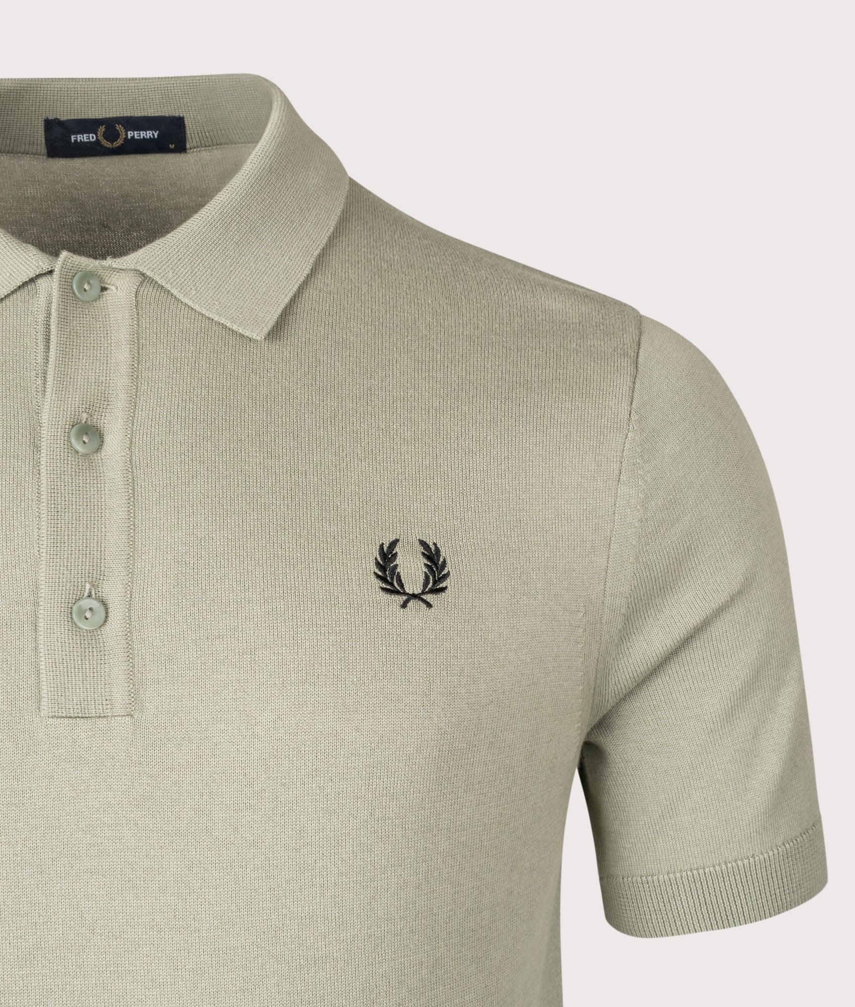 Fred Perry Supima® Cotton Knitted Shirt in Seagrass at EQVVS Menswear. Back shot.