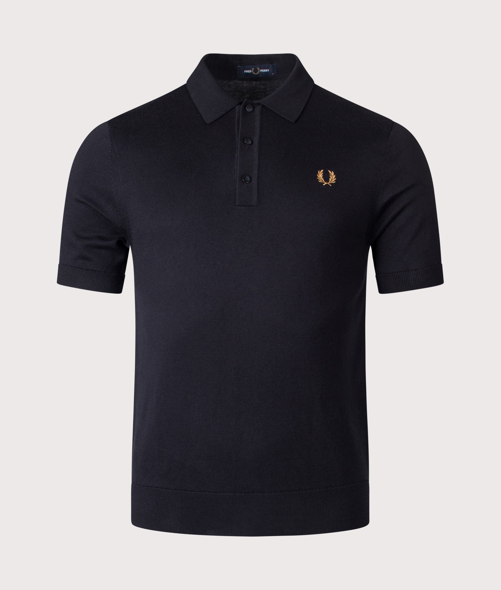 Fred Perry Supima® Cotton Knitted Shirt  in Black at EQVVS Menswear. Front shot.