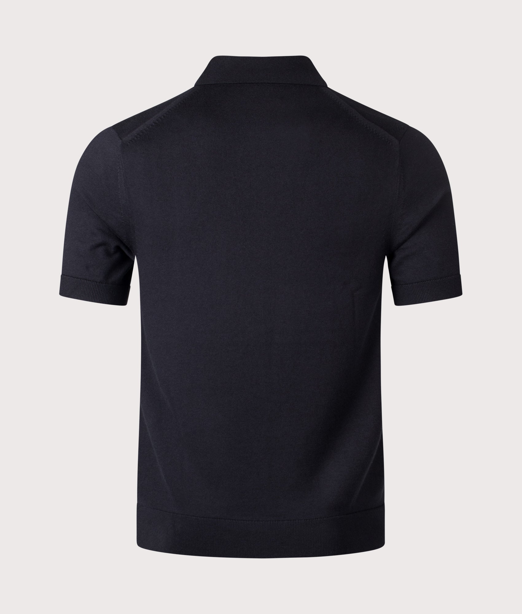 Fred Perry Supima® Cotton Knitted Shirt  in Black at EQVVS Menswear. Back shot.