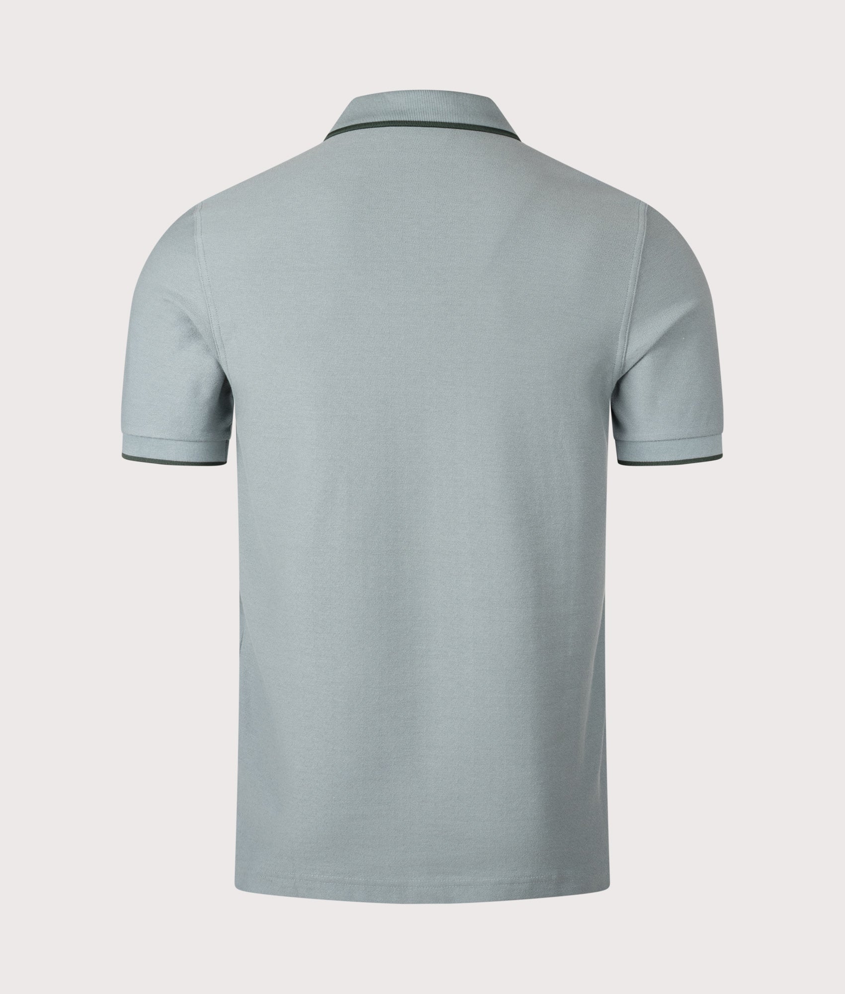 Fred Perry Crepe Piqué Polo Shirt in Stockport Blue at EQVVS Menswear. Back shot.