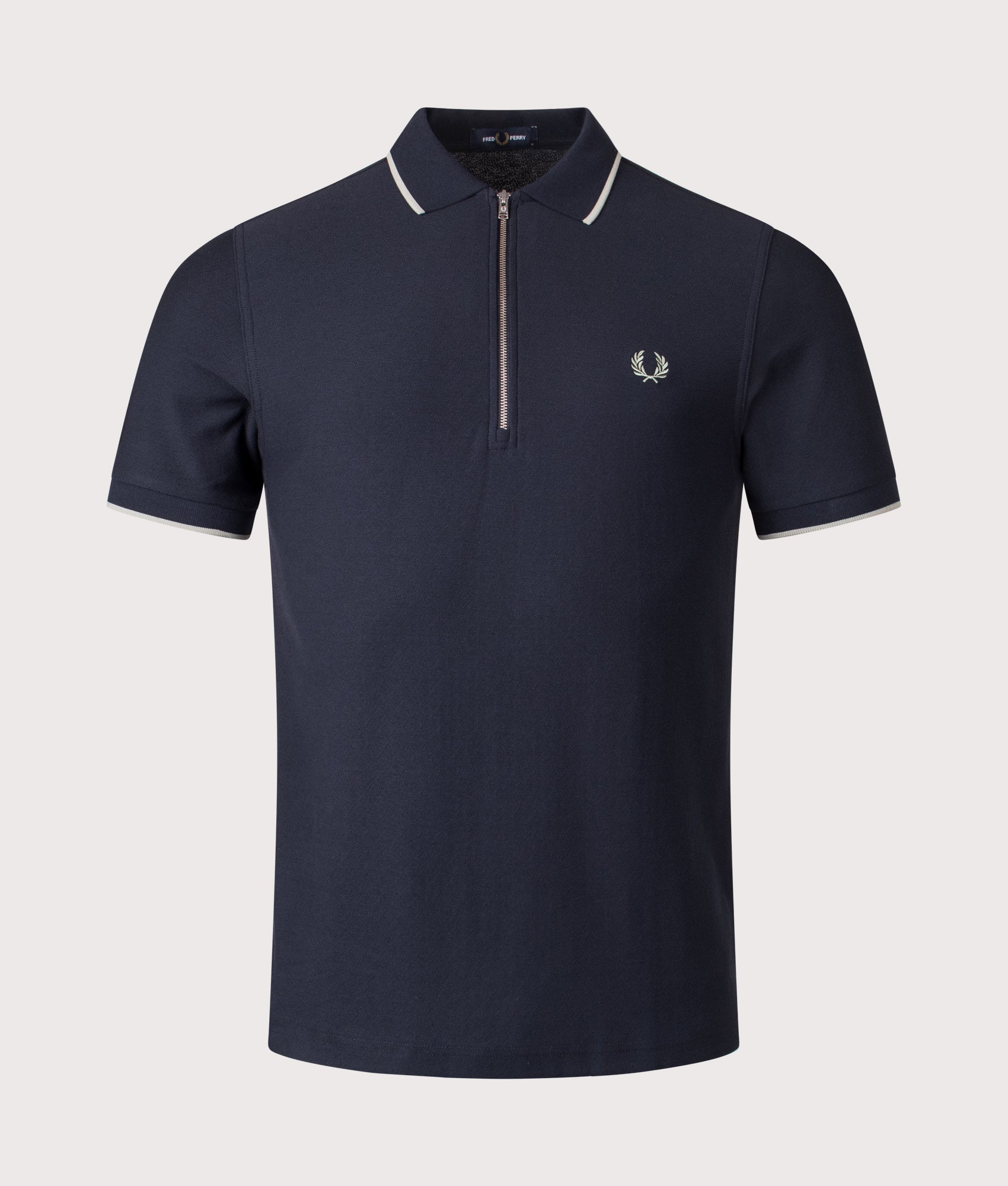 Fred Perry Crepe Piqué Polo Shirt in Navy at EQVVS Menswear. Front shot.
