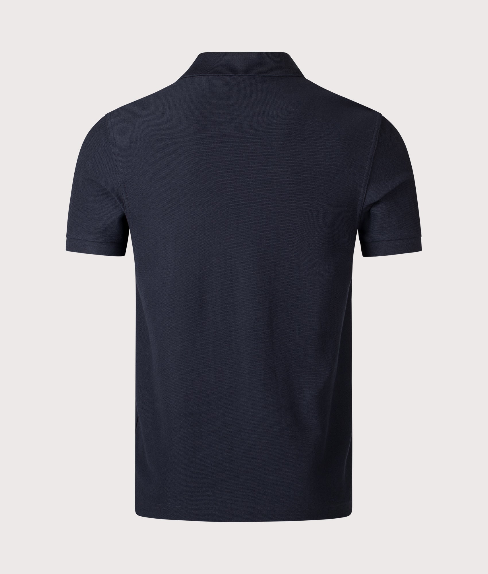 Fred Perry Vertical Stripe Zip Neck Polo Shirt in Navy at EQVVS Menswear. Back shot.