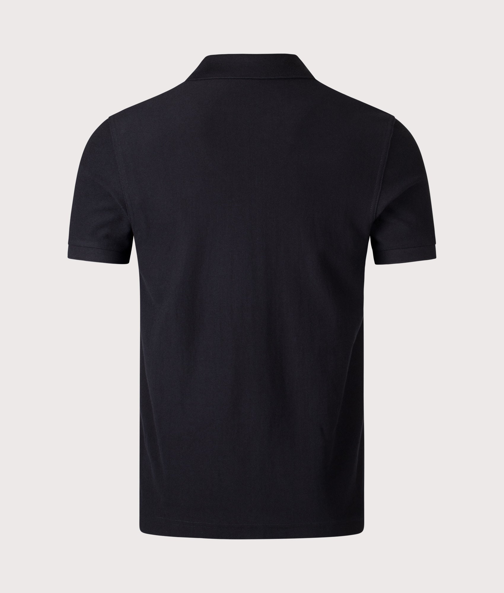 Fred Perry Vertical Stripe Zip Neck Polo Shirt in Black and Champagne at EQVVS Menswear. Back shot.