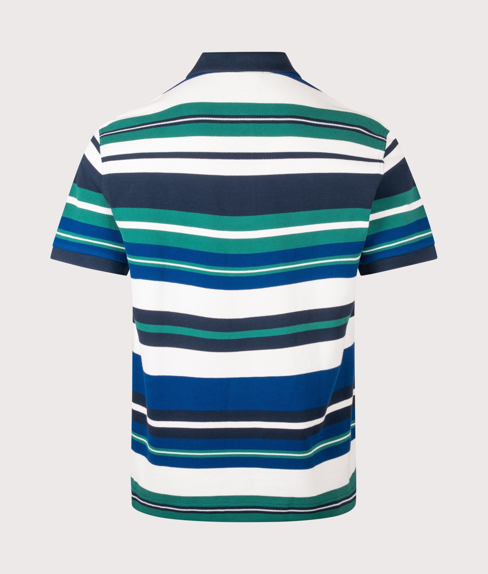 Fred Perry Relaxed Fit Striped Polo Shirt   in Deep Mint at EQVVS Menswear. Back shot.