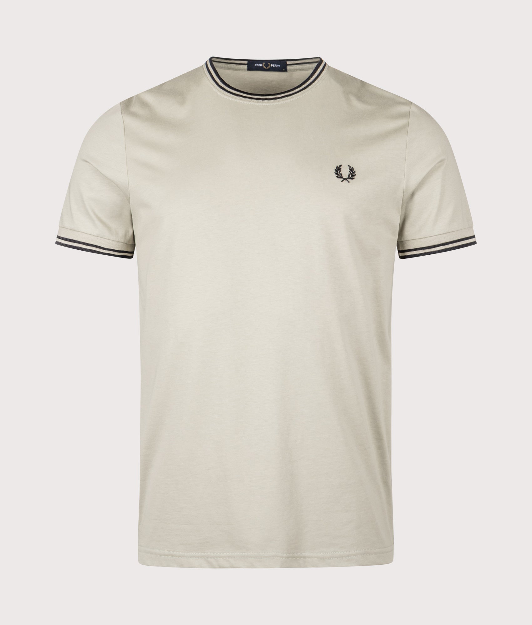 Fred Perry Twin Tipped T-Shirt in Seagrass and Black at EQVVS Menswear. Front shot.