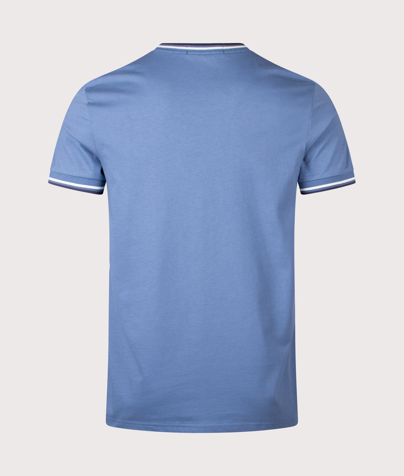 Fred Perry Twin Tipped T-Shirt in Ace Blue, Snow White and Tennis Blue at EQVVS Menswear. Back shot.