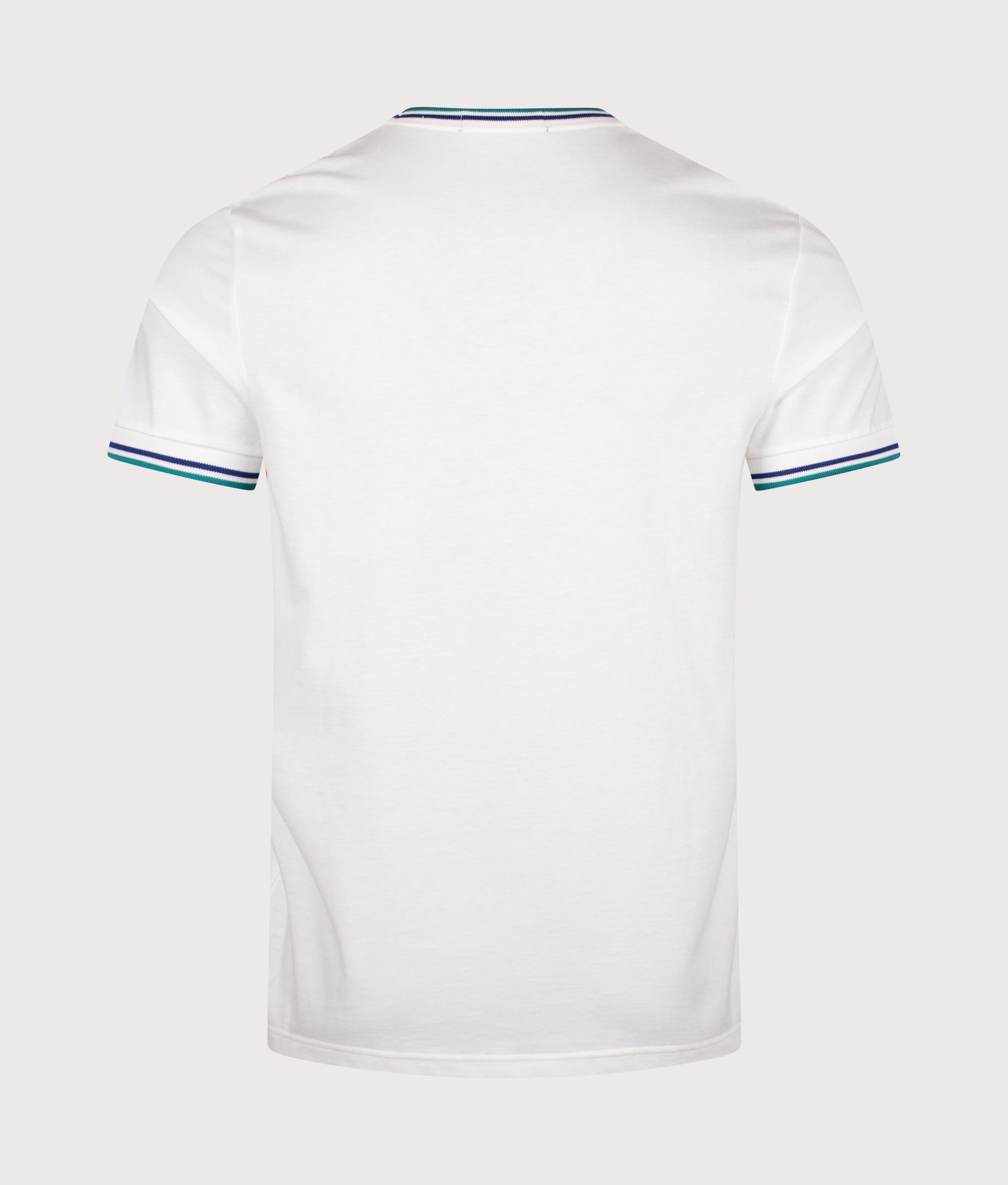 Fred Perry Twin Tipped T-shirt in Snow White, Deep Mint and Soho Eclipse at EQVVS Menswear. Back shot.