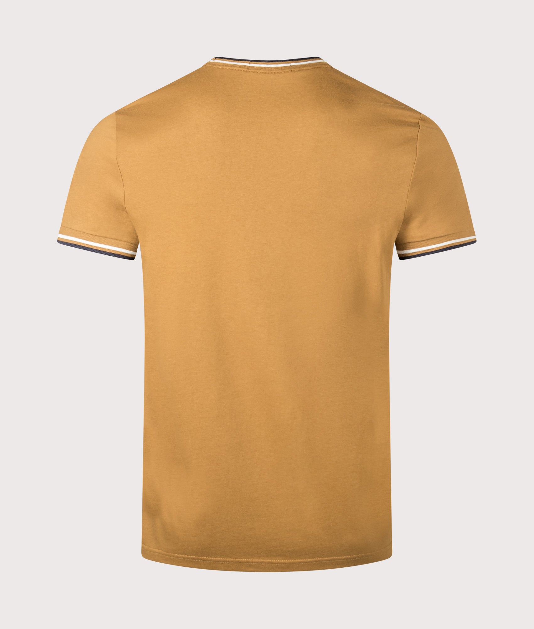 Fred Perry Twin Tipped T-Shirt in Dark Caramel, Ecru and Navy at EQVVS Menswear. Back shot.