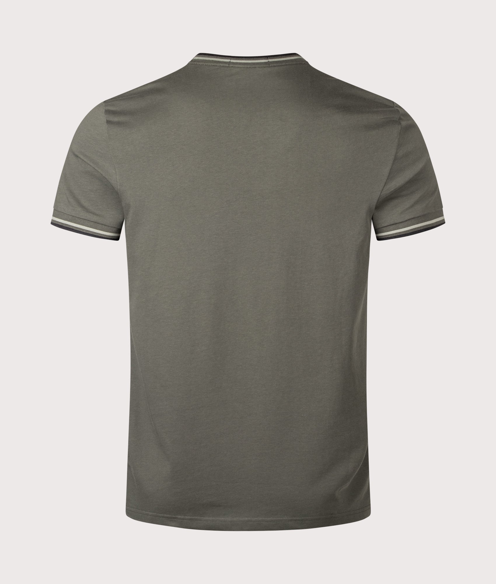 Fred Perry Twin Tipped T-Shirt in Field Green, Seagrass and Black at EQVVS Menswear. Back shot.