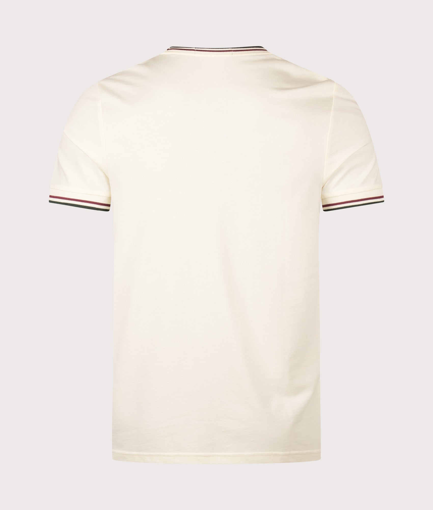 Twin Tipped T-Shirt in Ecru/Oxblood/Grass Roots by Fred Perry. Shot by EQVVS. Back shot.