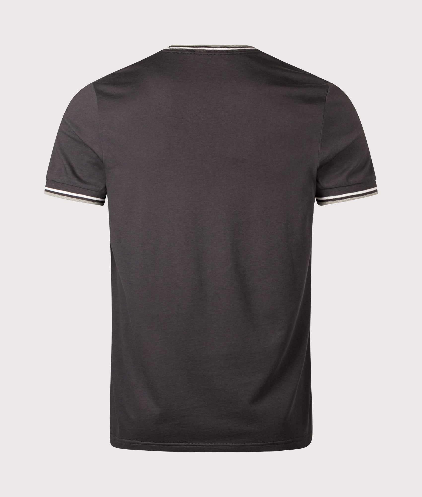 Fred Perry staple Twin Tipped T-Shirt in Anchor Grey, Ecru and Seagrass at EQVVS Menswear. Back shot.