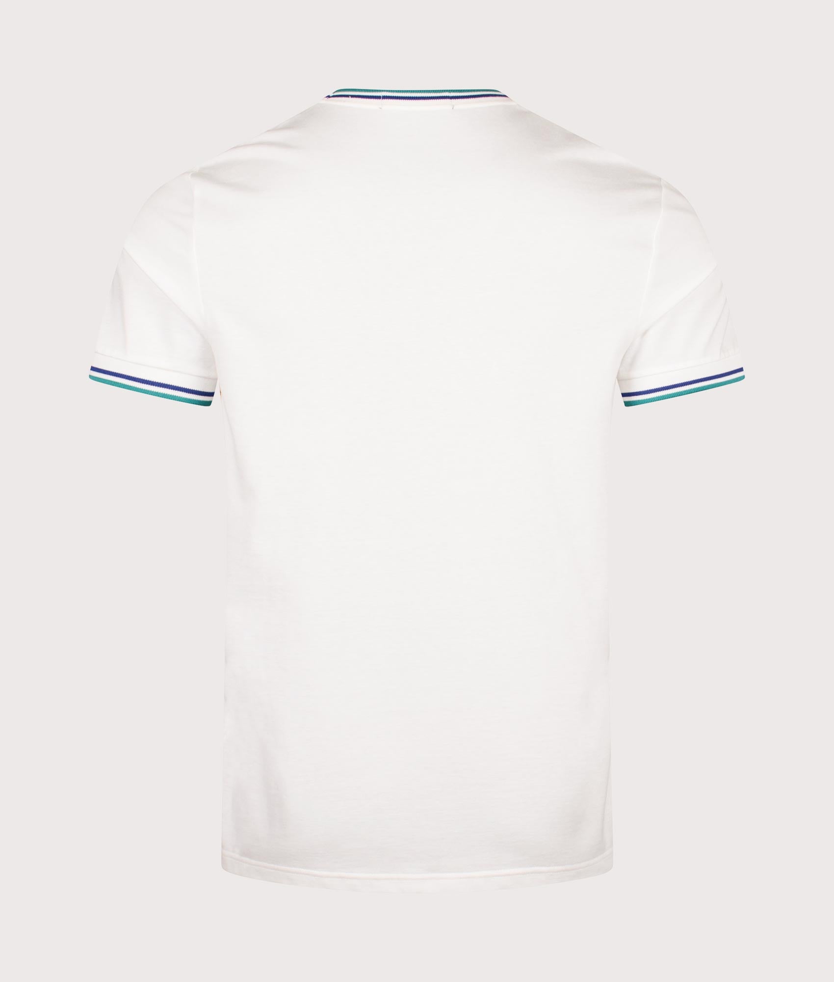 Fred Perry Twin Tipped T-Shirt in Snow White, Deep Mint and Soho Eclipse at EQVVS Menswear. Back shot.