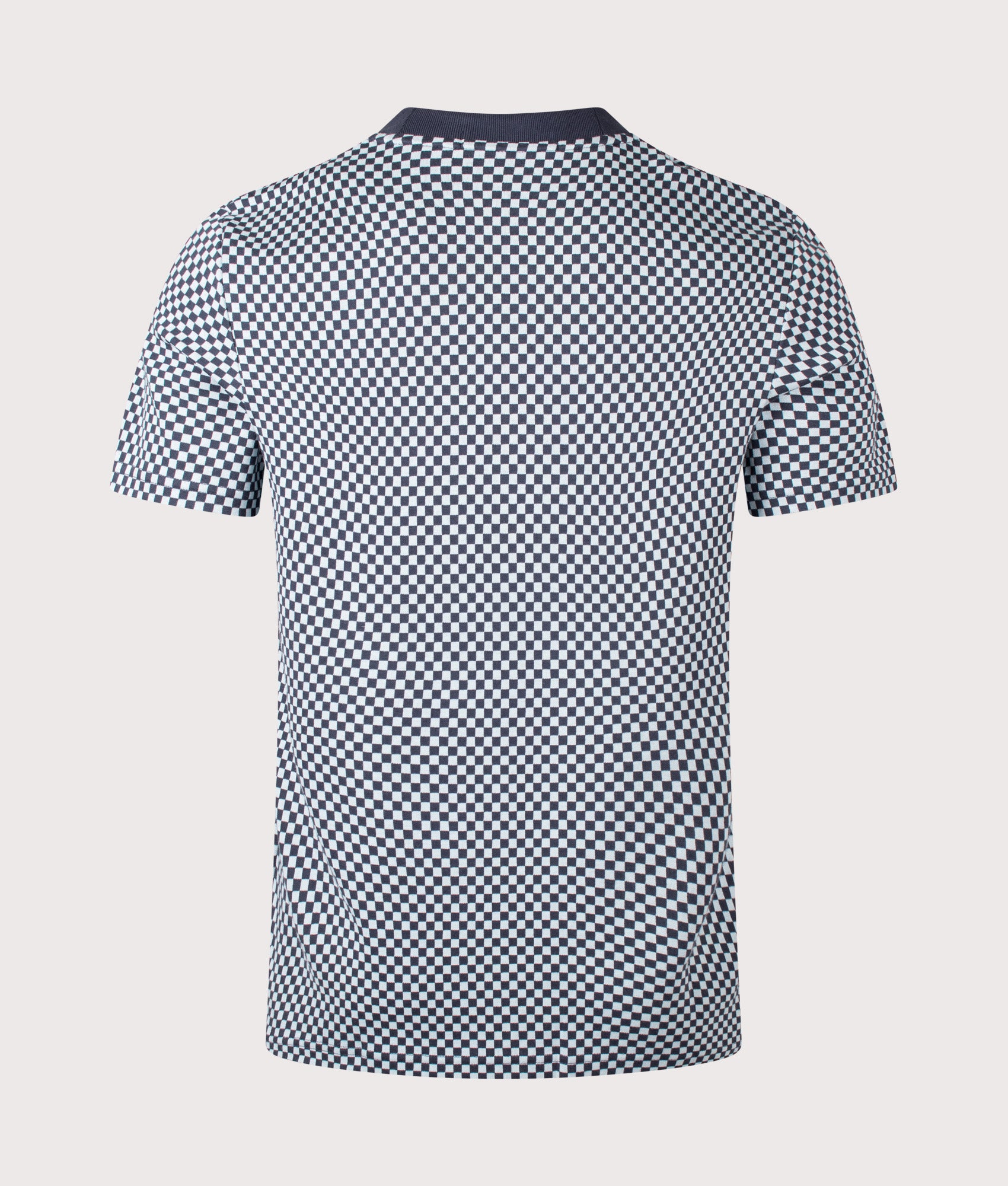 Fred Perry Chequerboard Jacquard T-Shirt in Dark Airforce at EQVVS Menswear. Back shot.