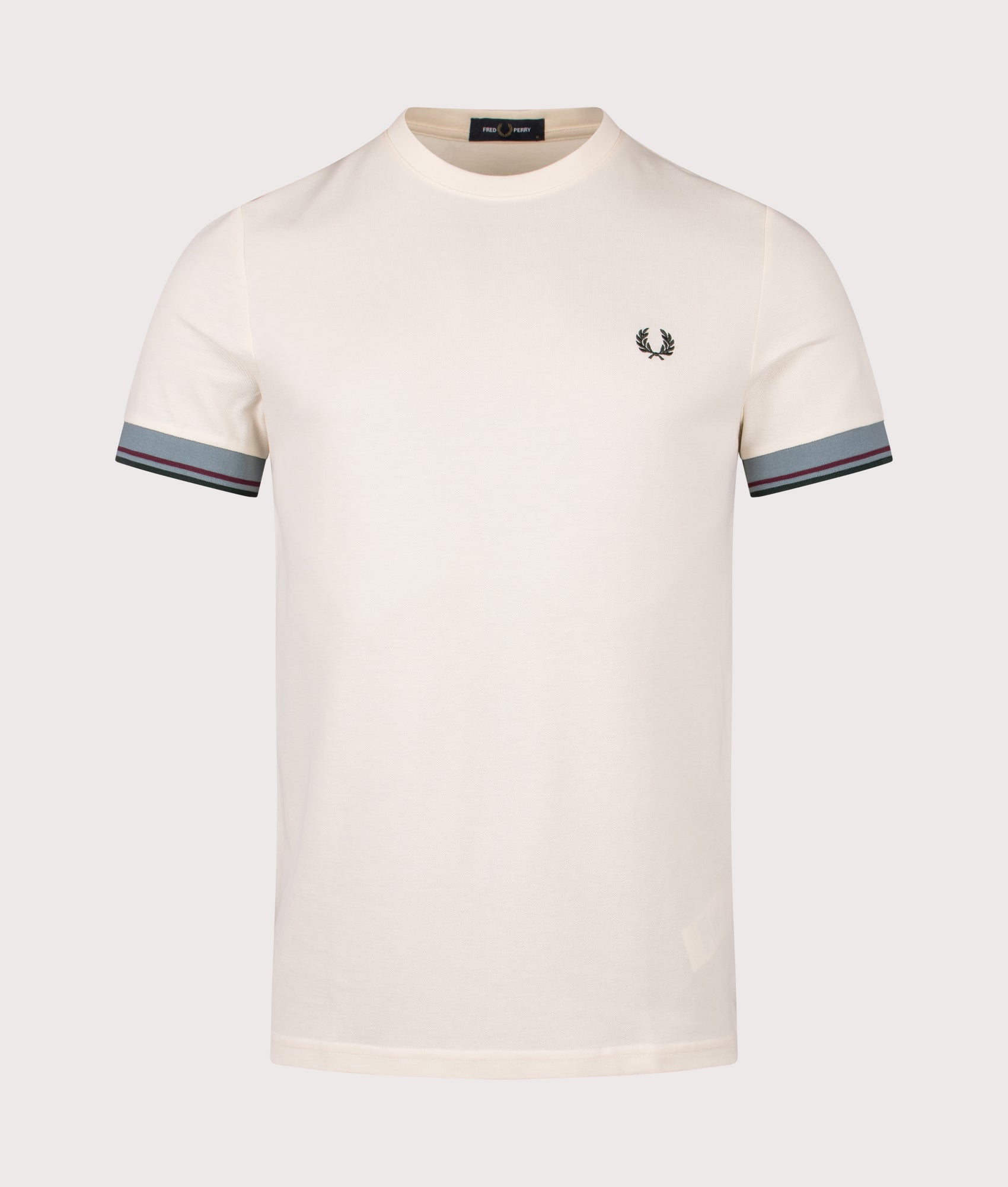 Fred Perry Twin Tipped Cuff T-Shirt in Ecru at EQVVS Menswear. Front shot.