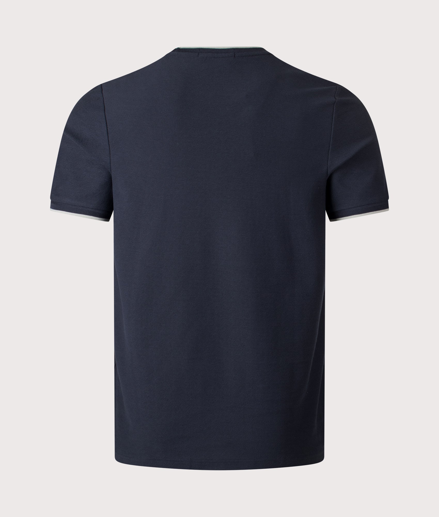 Fred Perry Trim Detail Crepe Piqué T-Shirt in Navy at EQVVS Menswear. Back shot.