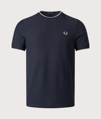 Trim Detail Crepe Piqué T-Shirt: 608 Navy 