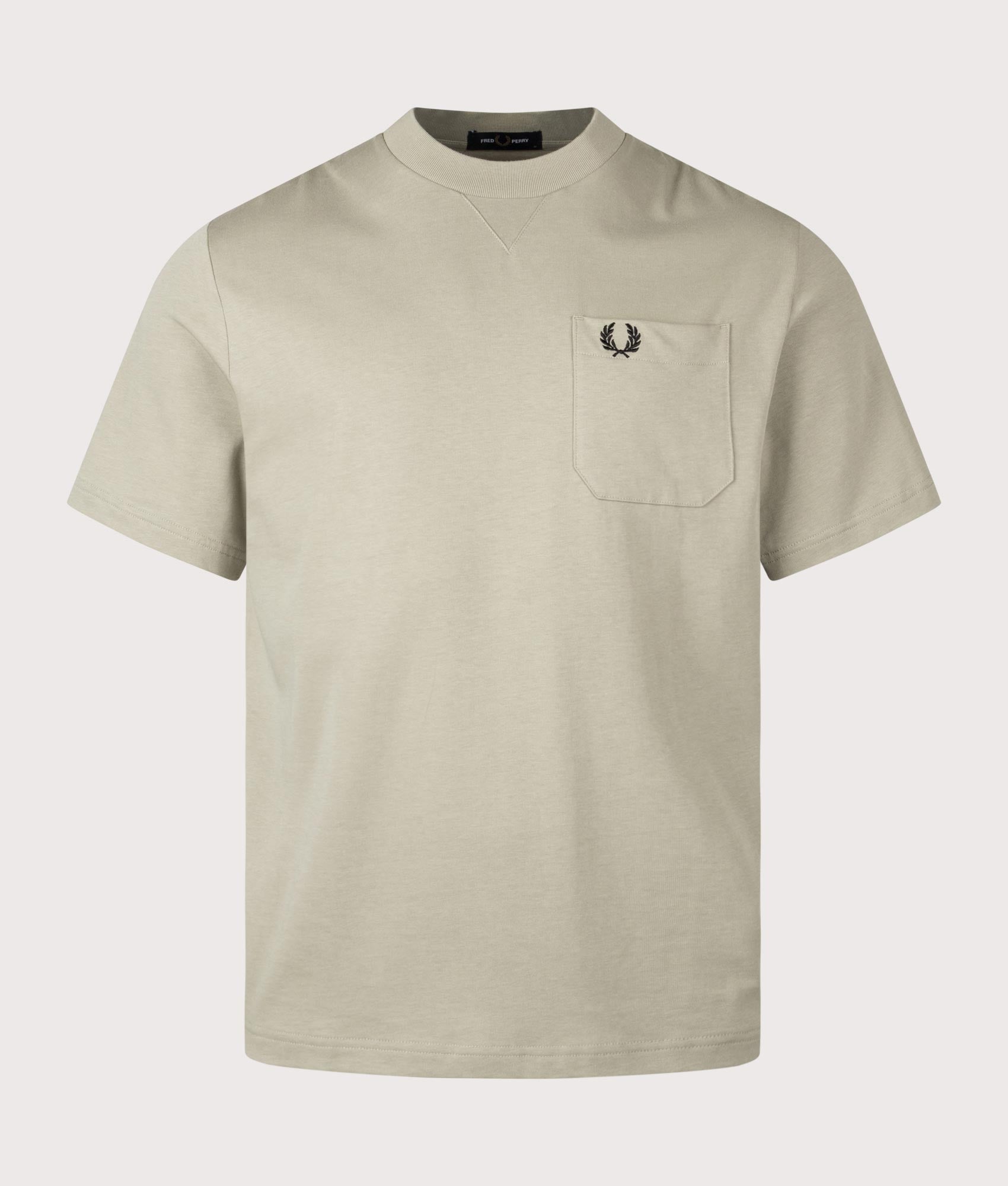 Fred Perry Relaxed Fit Pocket Detail T-Shirt in Seagrass at EQVVS Menswear. Front shot.