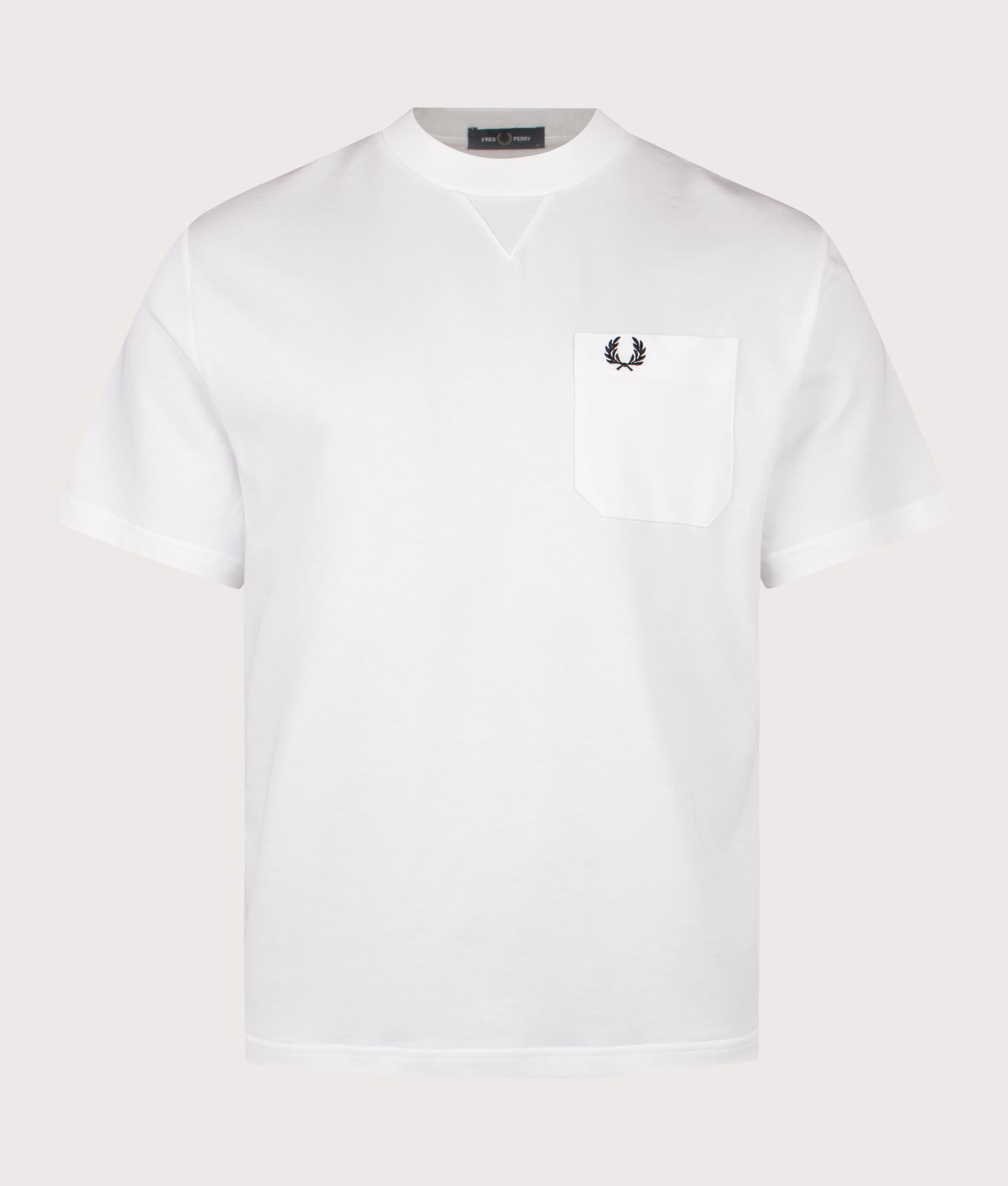 Fred Perry Pocket Detail T-Shirt in White at EQVVS Menswear. Front shot.