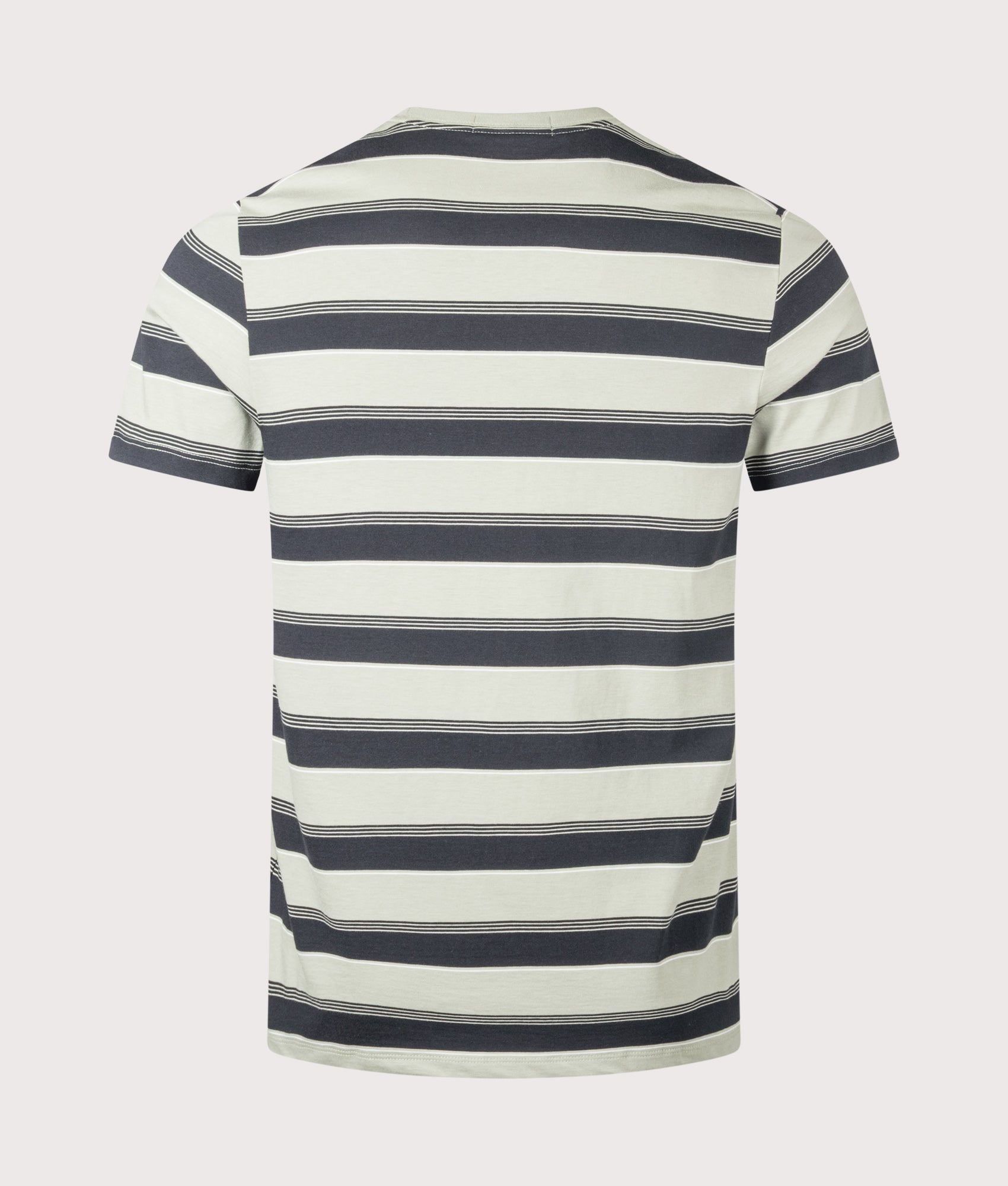 Fred Perry Fine Stripe T-Shirt in Seagrass at EQVVS Menswear. Back shot.