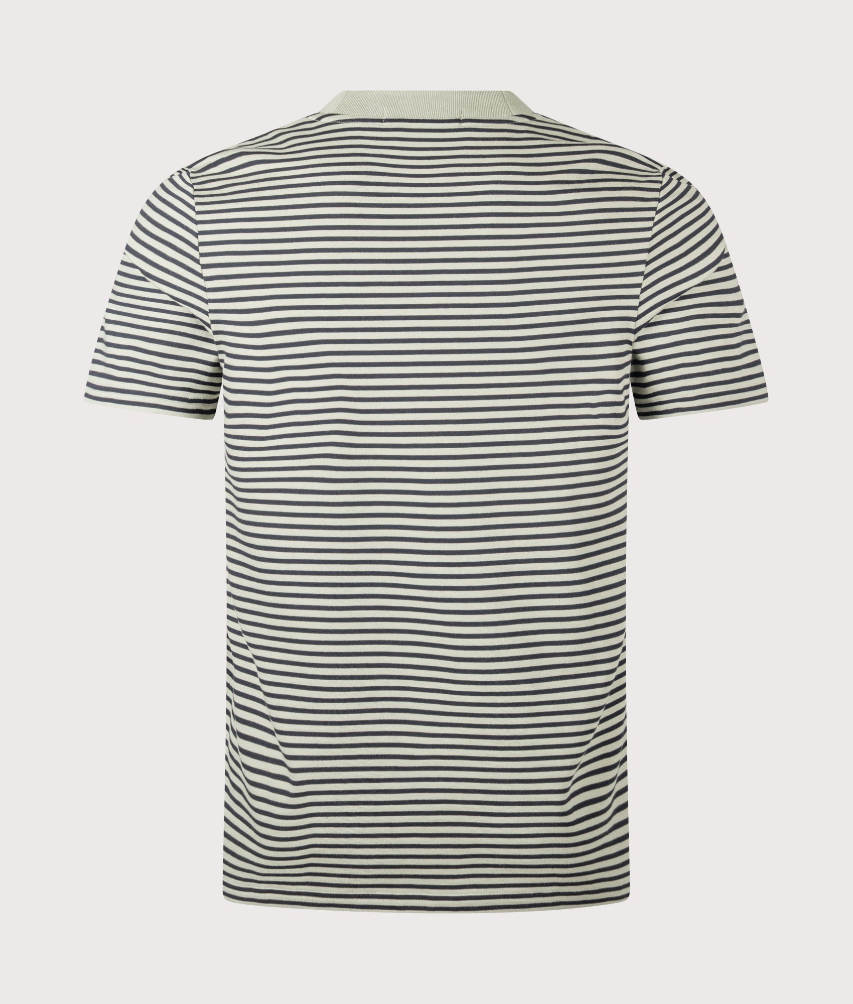 Fred Perry Fine Stripe Heavyweight T-shirt in Seagrass at EQVVS Menswear. Back shot.