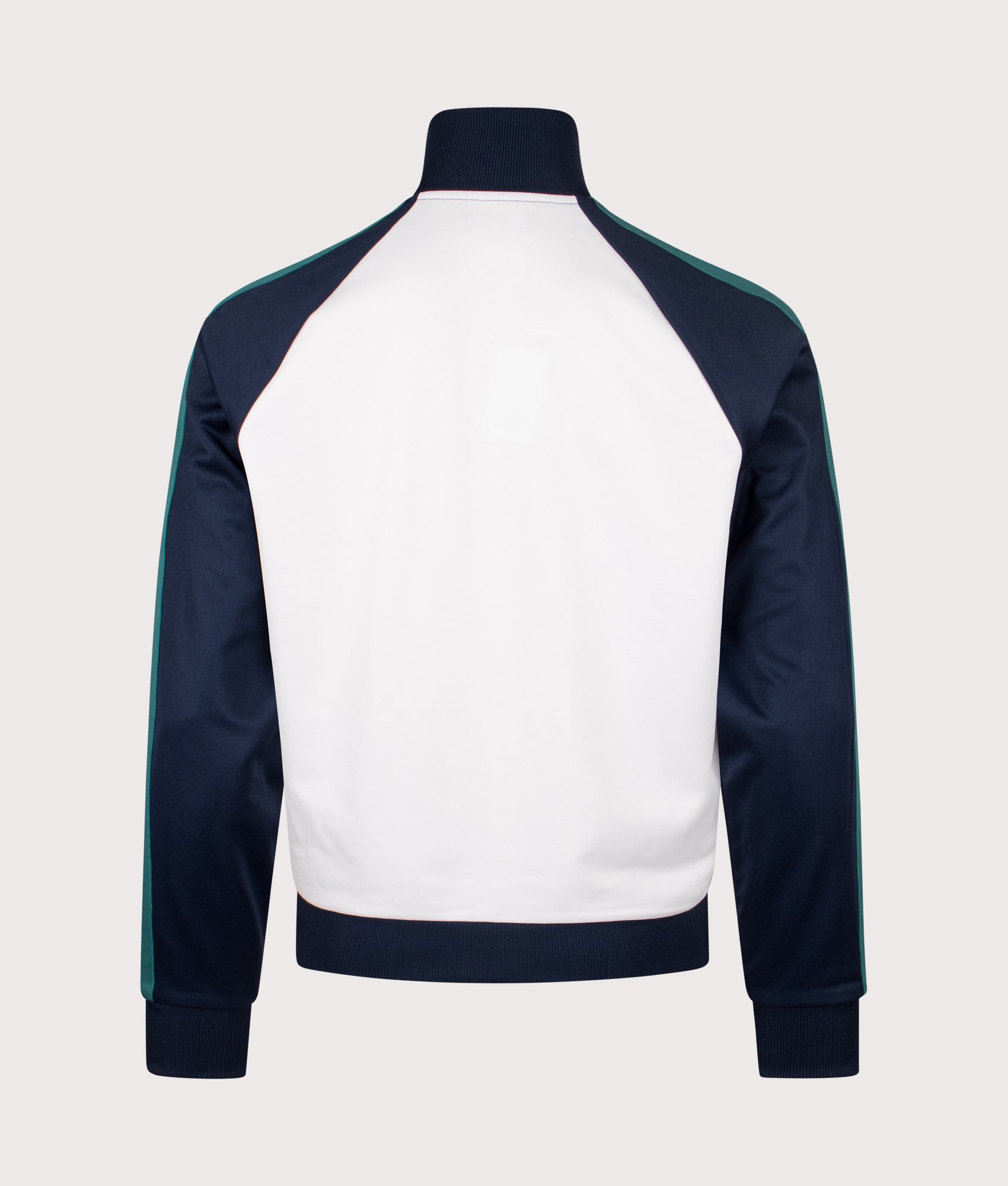 Fred Perry Contrast Sleeve Track Jacket in Snow White at EQVVS Menswear. Back shot.