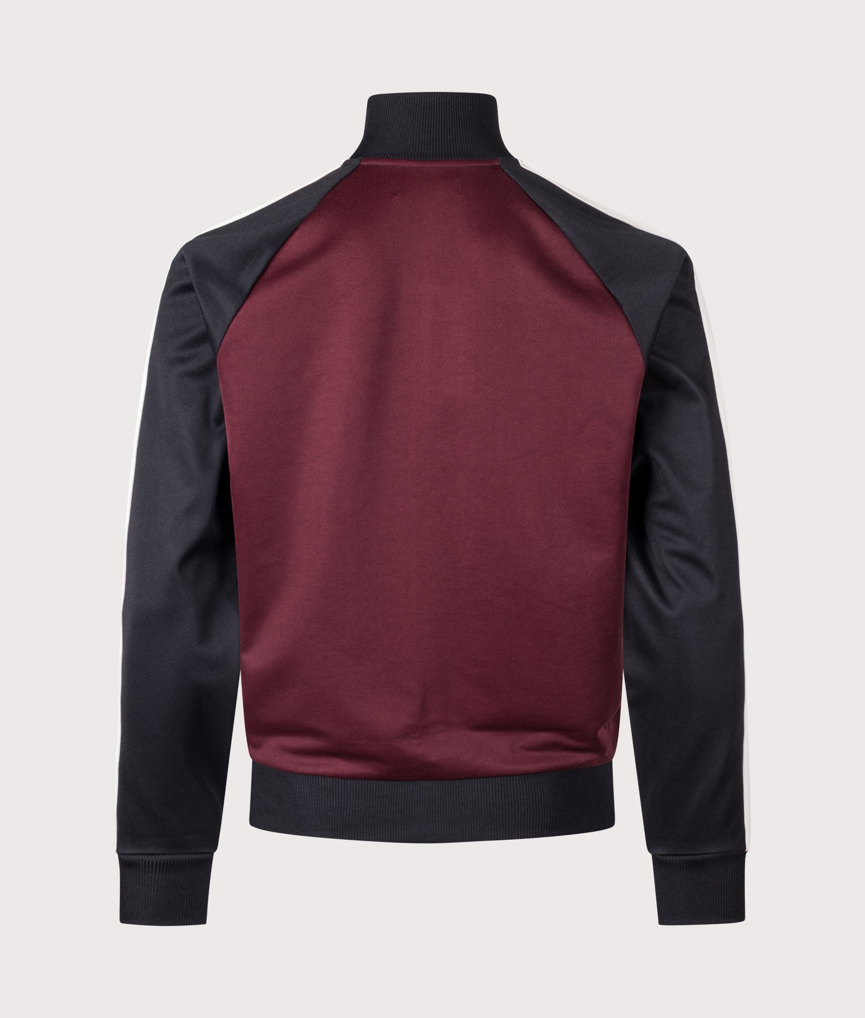 Fred Perry Contrast Sleeve Track Jacket in Oxblood at EQVVS Menswear. Back shot.
