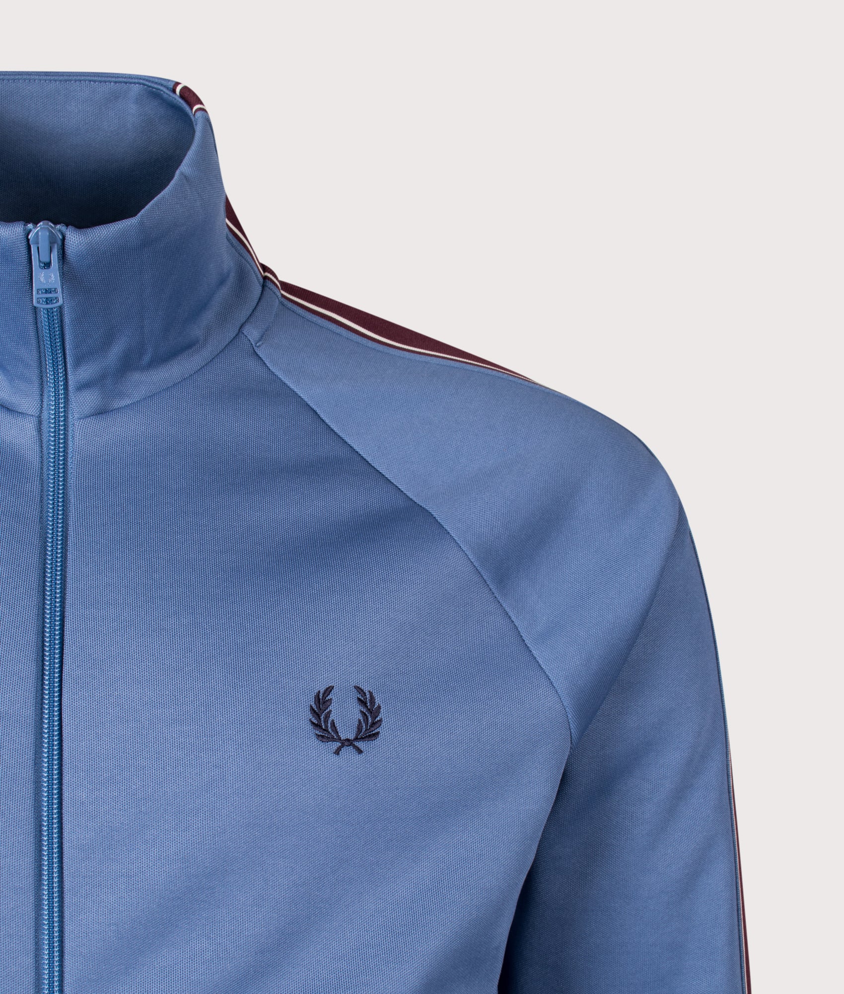 Tramline Tape Track Jacket in Ace Blue | Fred Perry | EQVVS Menswear | Detail shot.