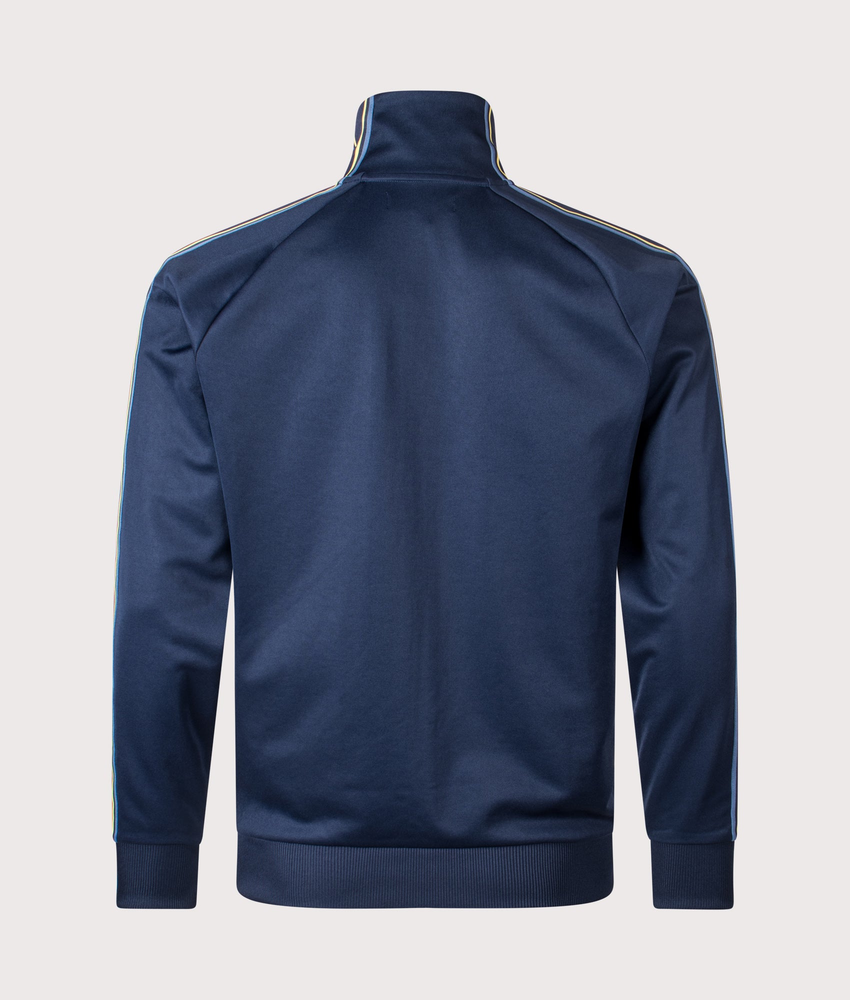 Fred Perry Tramline Tape Track Jacket in Tennis Blue at EQVVS Menswear. Back shot.