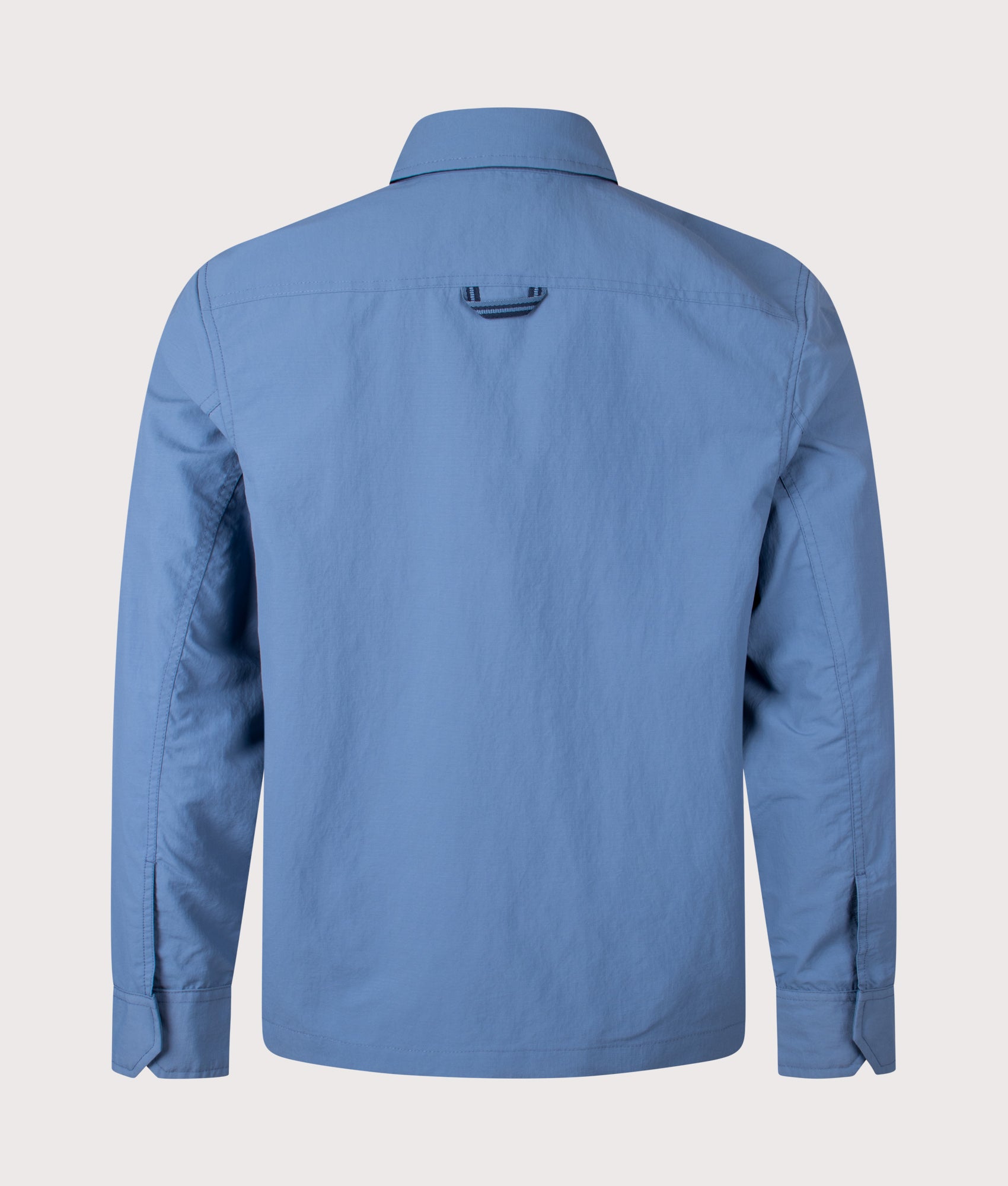 Fred Perry Ripstop Pocket Overshirt in Ace Blue at EQVVS Menswear. Back shot.