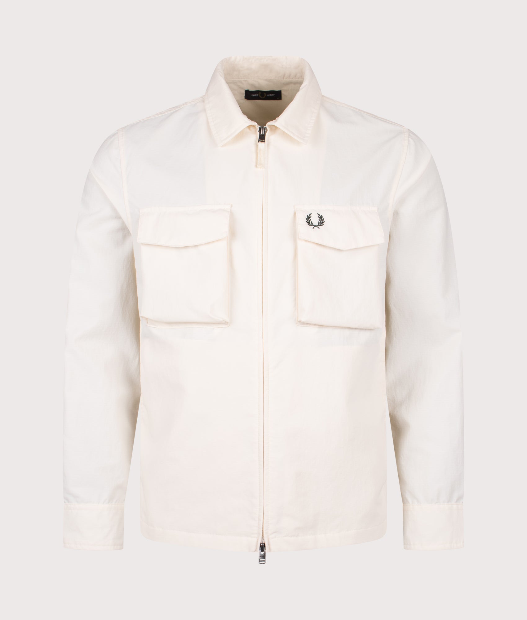 Fred Perry Ripstop Pocket Overshirt in Ecru at EQVVS Menswear. Front shot.