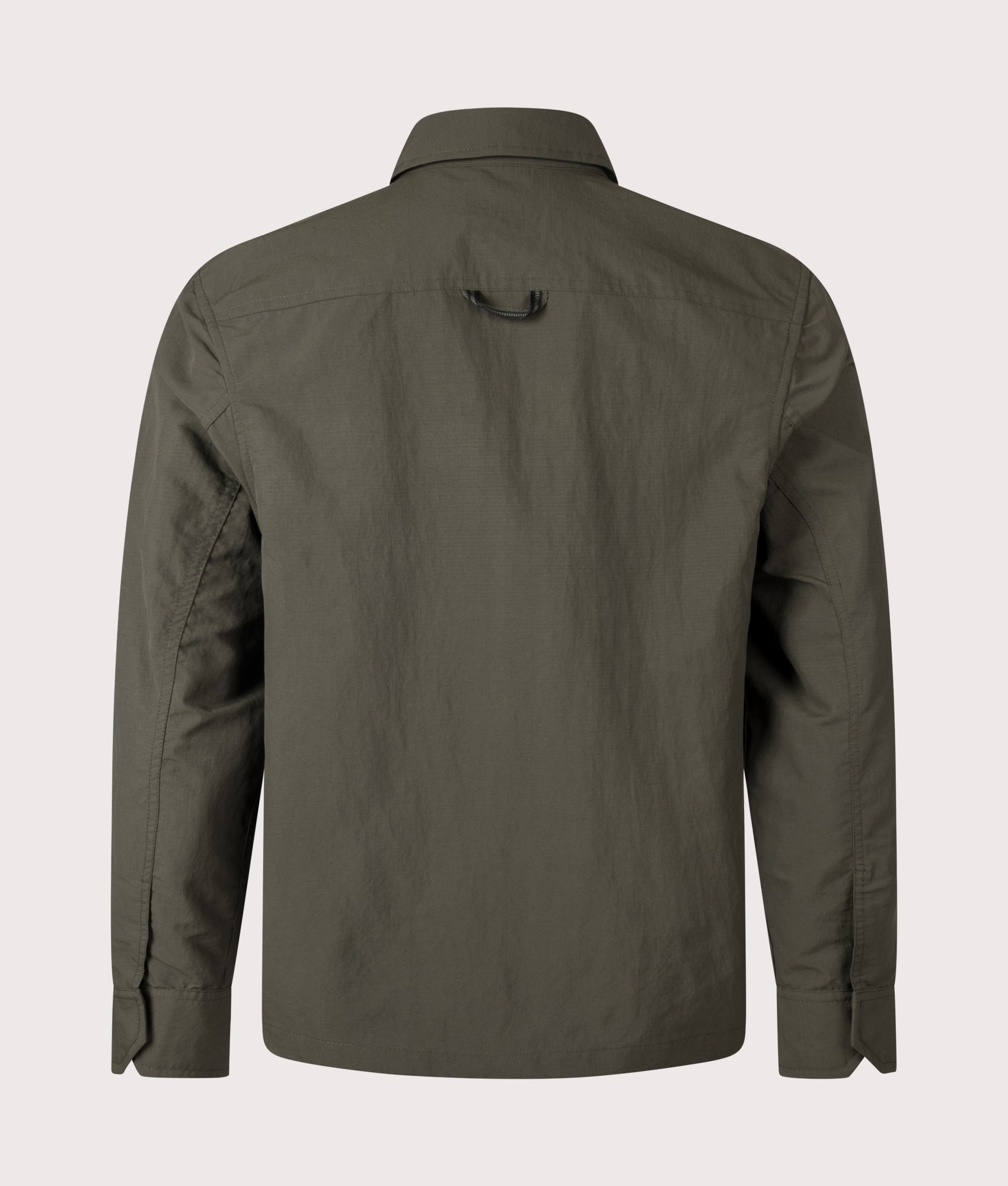 Fred Perry Ripstop Pocket Overshirt in Hunting Green at EQVVS Menswear. Back shot.